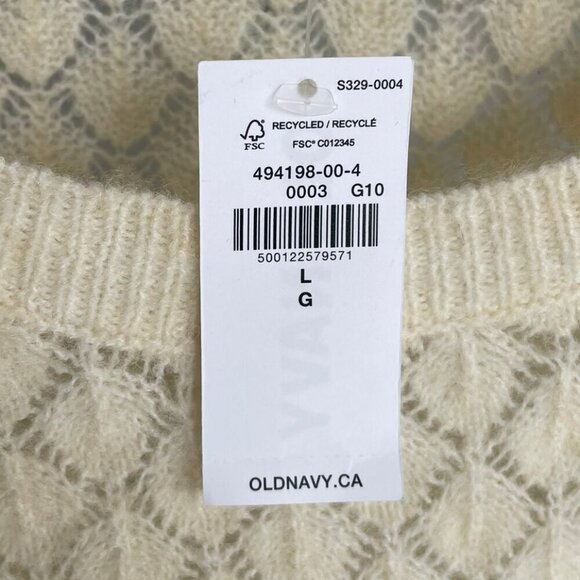NWT OLD NAVY Wool Blend Cream Pointelle Sweater Ballon Sleeves Scoop Neck Large - Picture 4 of 11